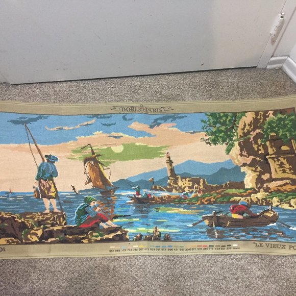 VINTAGE CANVAS NEEDLE POINT WALL ART TAPESTRY SIZE 22X46 - Picture 4 of 6